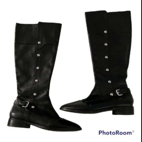 MICHAEL KORS CARNEY Black Leather Studded Tall Riding Boots Sz 8.5 M - Picture 1 of 4